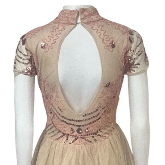 Boohoo B Embellished Skater Fair Core Cap Sleeve High Neck Tutu Botton Nude Dres - Picture 5 of 6